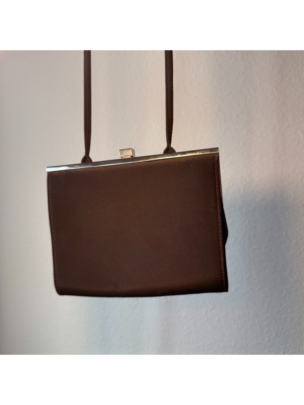 Vintage Style Liz Claiborne Chocolate Brown Silver Clasp Mini Purse Shoulder Bag